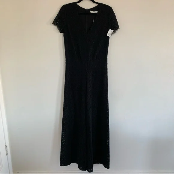 New ALEXIS Mykael black laced V-neck wide leg jumpsuit Size Medium